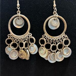 Elegant Silver Dangle Earrings with Polished Shell Accents